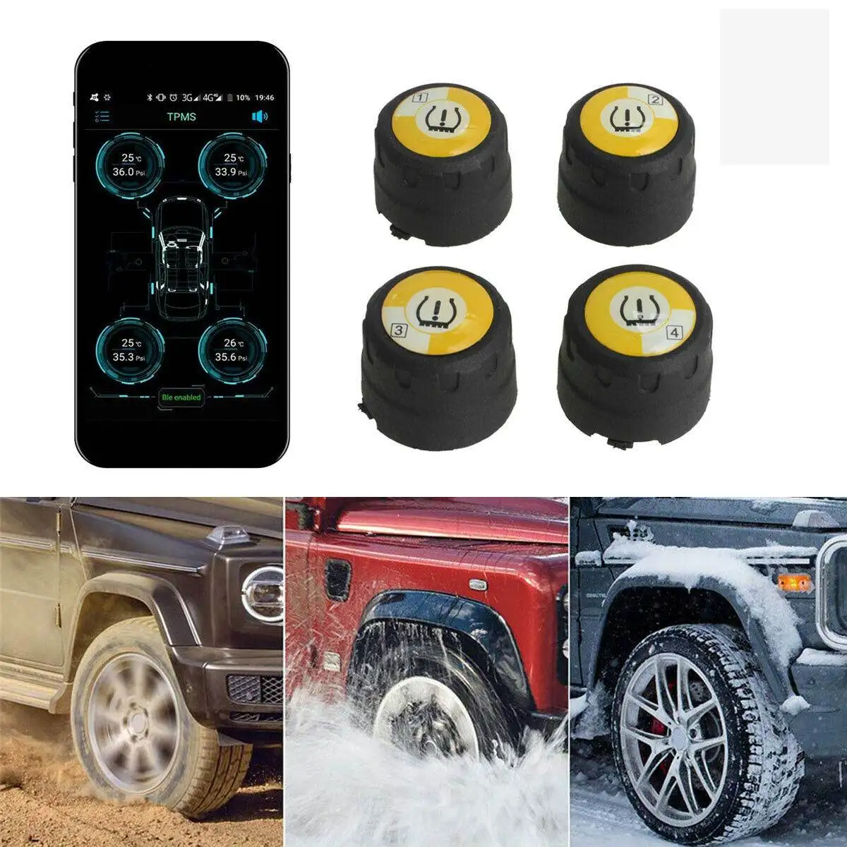 TPMS bluetooth 4,0 Универсальный внешний датчик давления в шинах V11 Поддержка Android IOS Телефон беспроводной 4 внешних датчика s с приложением
