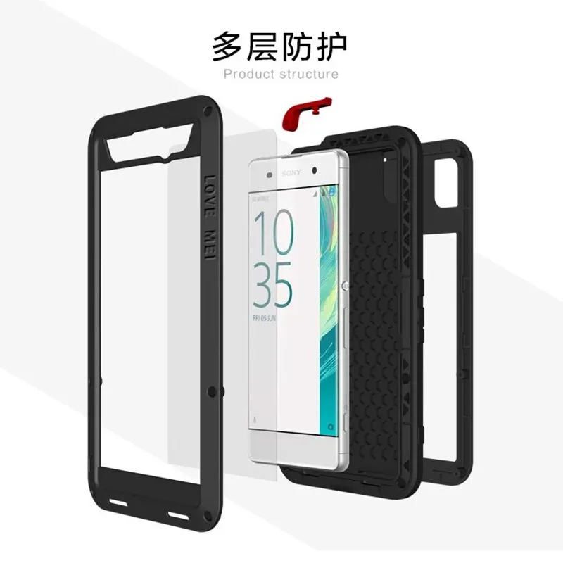 Love Mei Водонепроницаемый противоударный металлический алюминиевый чехол Gorilla glass для sony Xperia XA Three Proofing чехол s