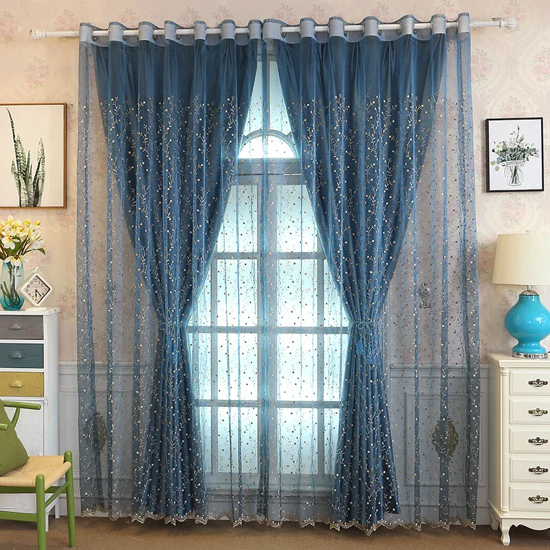 Screen Curtains Fresh Rustic Relief Embroidery Curtains Blue Fantasy Romantic Blackout Curtains Living Room Bedroom Nordic