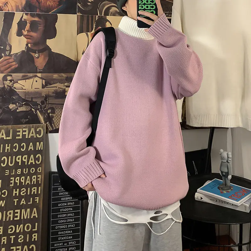 

Winter Turtleneck Sweater Men's Warmth Fashion Hit Color Casual Knit Pullover Men Loose Korean Knitting Sweaters Mens Clothes