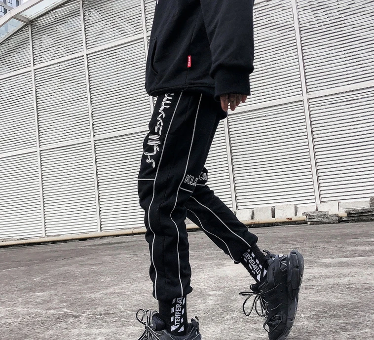 Plegie/черные Лоскутные Светоотражающие спортивные штаны для бега, мужские винтажные спортивные штаны в стиле хип-хоп Swag, мужские уличные штаны