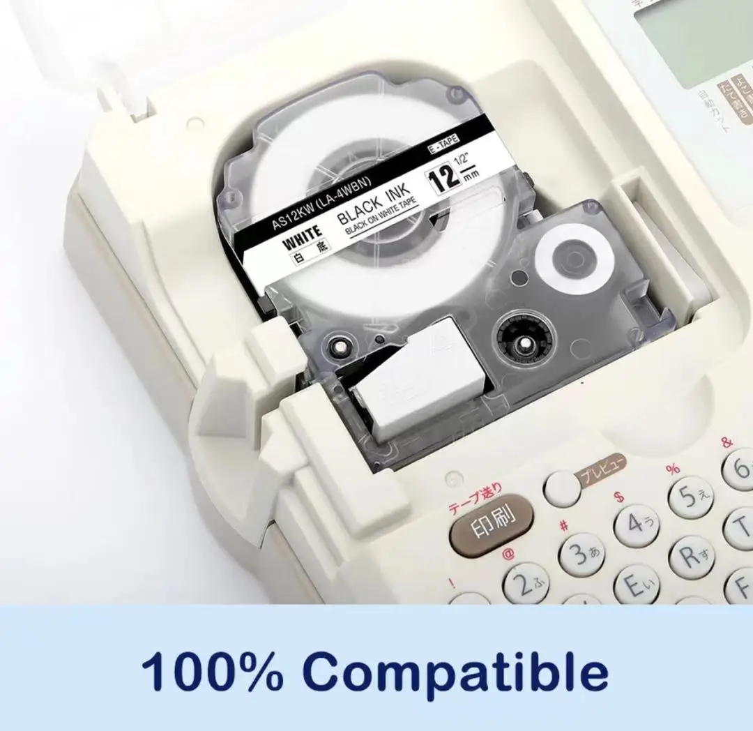 Kingjim EPSON 라벨 프린터 LW-300 LW-400 LW-600P LW-700 LC-4WBN9 프린터와 호환되는 9mm/12mm/18mm/24mm 라벨 테이프