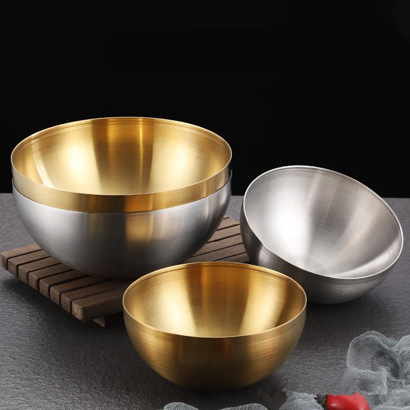 Large Capacity Stainless Steel Metal Salad Bowls Golden Silver Soup Rice Noodle Ramen Bowl Kitchen Tableware Food Container | Дом и сад