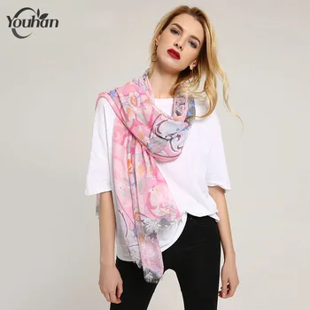 

YOUHAN 2018 Fashion Women Scarf Cotton Flowers Printed Lady Scraf Foulard Femme Long Cotton Scarves Wrap Shawl Hijab Pashmina