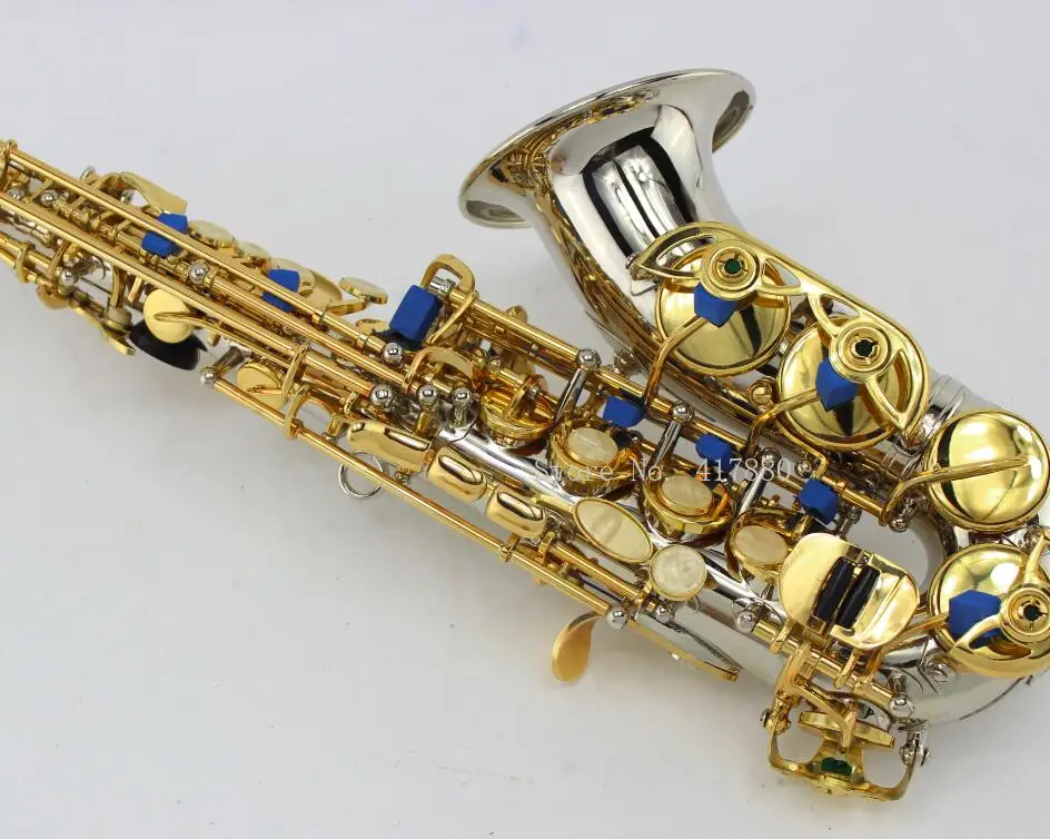 

New B Flat Small Curved Neck Soprano Saxophone B Flat Music Instruments Brass Nickel Plated Body Gold Lacquer Key Sax With Case