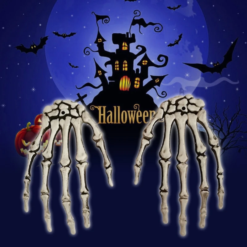 1 пара пластиковых реалистичных привидений реквизит дом бар для пугающего трюка руки скелета кости украшения для Хэллоуин-вечеринки