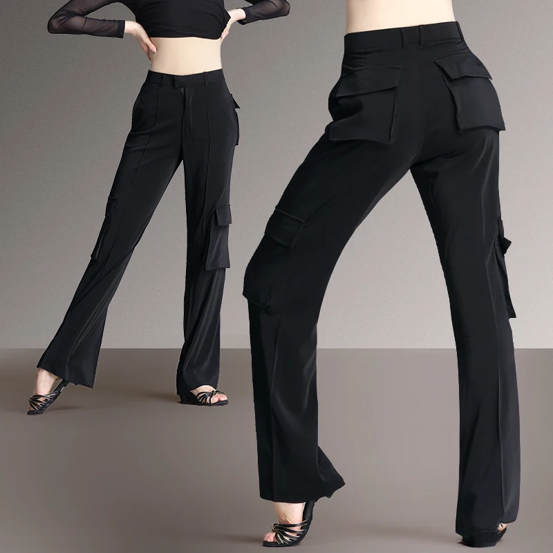 Черные латинские брюки для взрослых штаны унисекс с 4 карманами карго