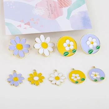 

10pcs/lot Zinc Alloy Drop Oil Sweet Flowers Enamel Charms For DIY Fashion Drop Earrings Making Accessories