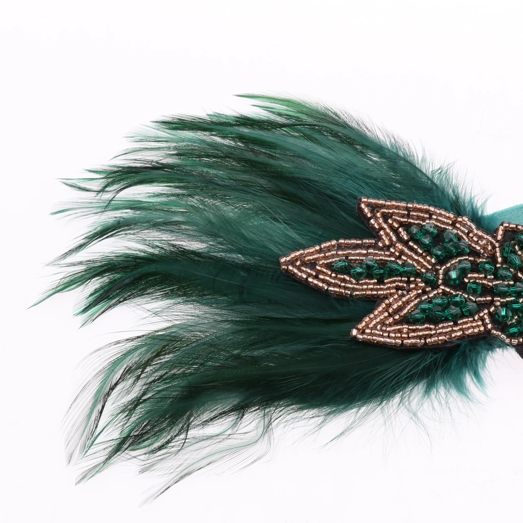 Green Feather Fascinator Headpiece Vintage 1920s 40s Flapper Races Headband P51 