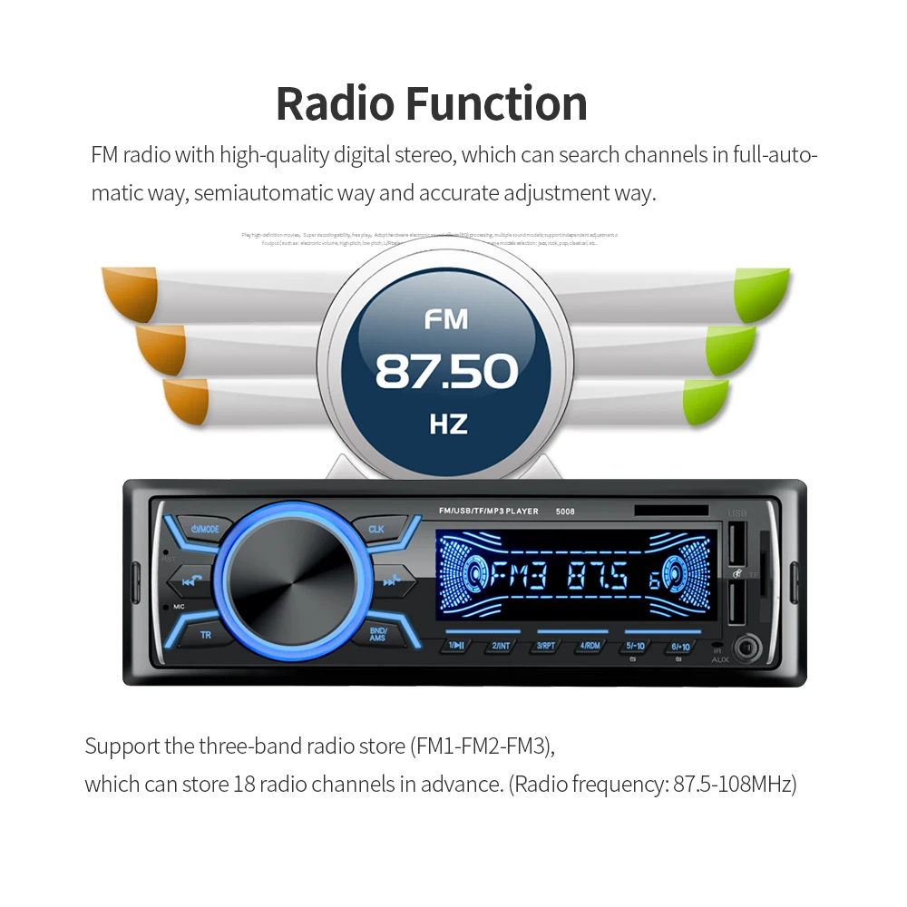 Автомобильная стереосистема с Bluetooth, автомагнитола, автомобильный аудиоплеер, поддержка телефона, быстрая зарядка, USB, sd-карта, AUX in, с беспроводным пультом дистанционного управления