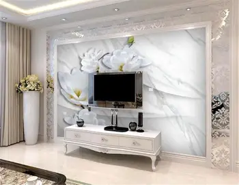 

3d Flower Bedroom Wallpaper European Flowers Three-dimensional Marble Pattern Wall Decoration Advanced Moisture Wallpaper