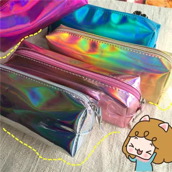 

2020 New Glitter Pencil Case Creative~ Laser Transparent PVC Pencil Bag School Kawaii Pen Bag For Girls Gift Stationery