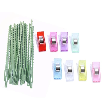 

80 Pcs Accessories: 30 Pcs Reusable Garden Plastic Plant Cable Ties Flower Plant Tie & 50Pcs Clips Clamps Clear Plastic for Bind