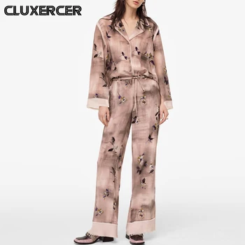 

2020 New Vintage Print Two Piece Set Women Fashion Print Long Sleeve Shirt Tops & Pant Suit Ladys Casual Summer Suits