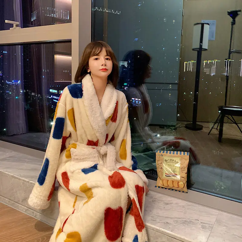 Coral Fleece Nightgown Women Winter Flannel Plus Velvet Warmth Princess Long Sweet Bathrobe Spring Autumn Pajamas