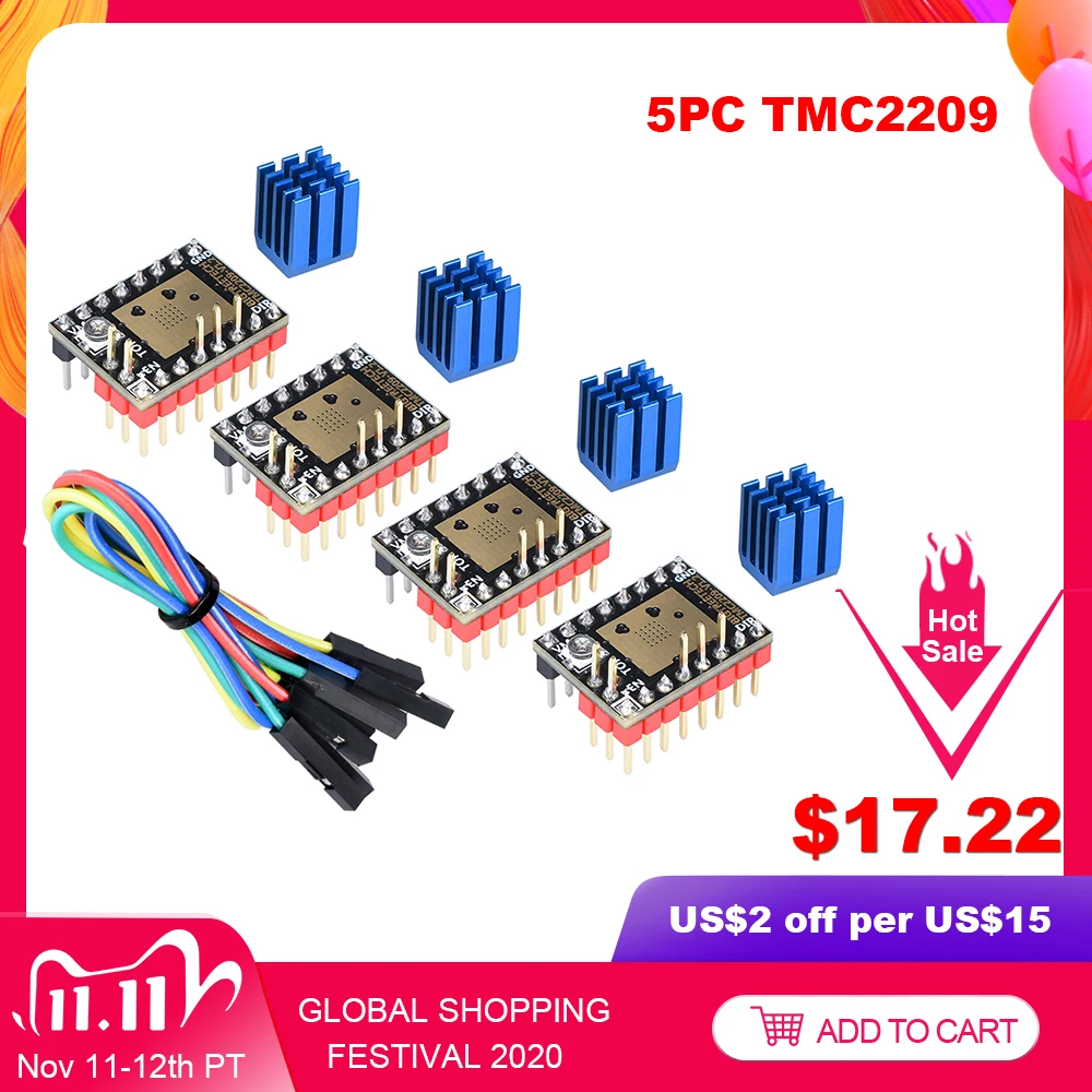 BIGTREETECH TMC2209 V1.2 Stepper Motor Driver TMC2208 UART 2.8A 3D Printer Parts TMC2130 For SKR V1.3 V1. 4 SKR mini E3 Board afbeelding