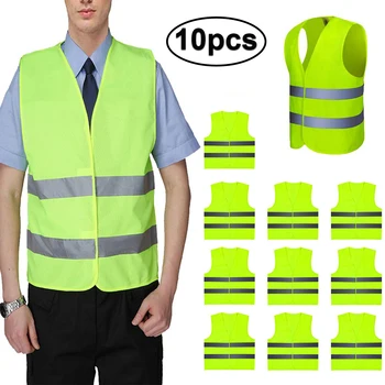 

4 / 10 Pcs High Visibility Reflective Safety Protective Vest Work Breathable Vest Workwear Safety Waistcoat Men Safety Vest