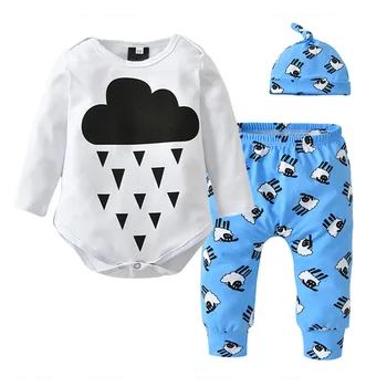 

Three-piece Outfits Casual Baby Clothing Infant Baby Printing O-Neck Rompers + Trousers + Hat Kids Spring Autumn Sets Costume 0