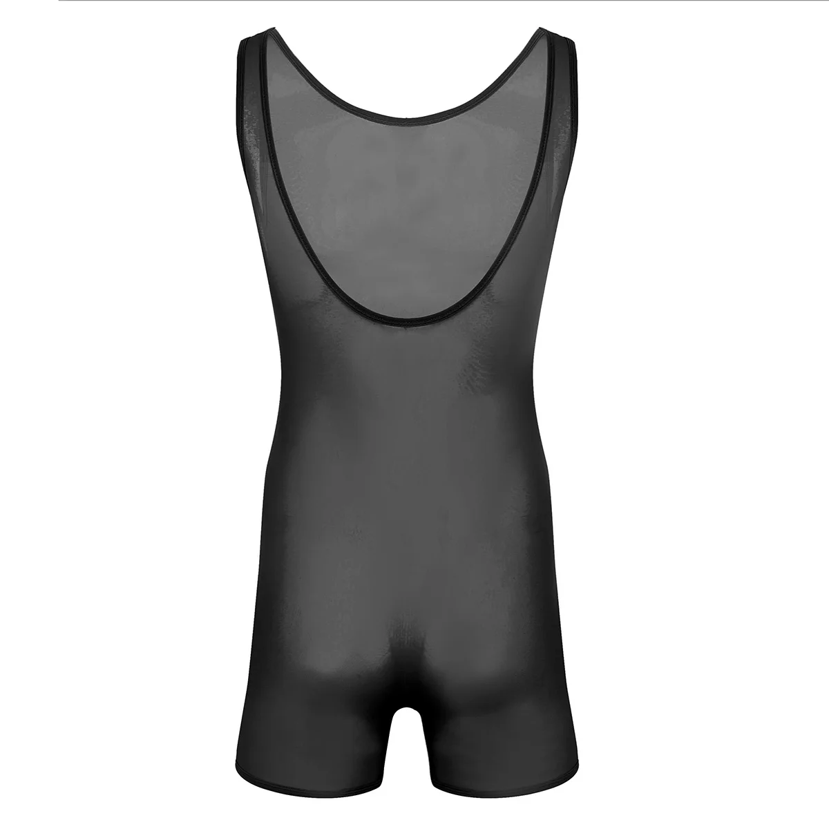 TiaoBug Summer Men One-Piece Swimming Jumpsuits Stretch Mesh See Through Sheer Lingerie Sleeveless Scoop Neck Jockstrap Bodysuit