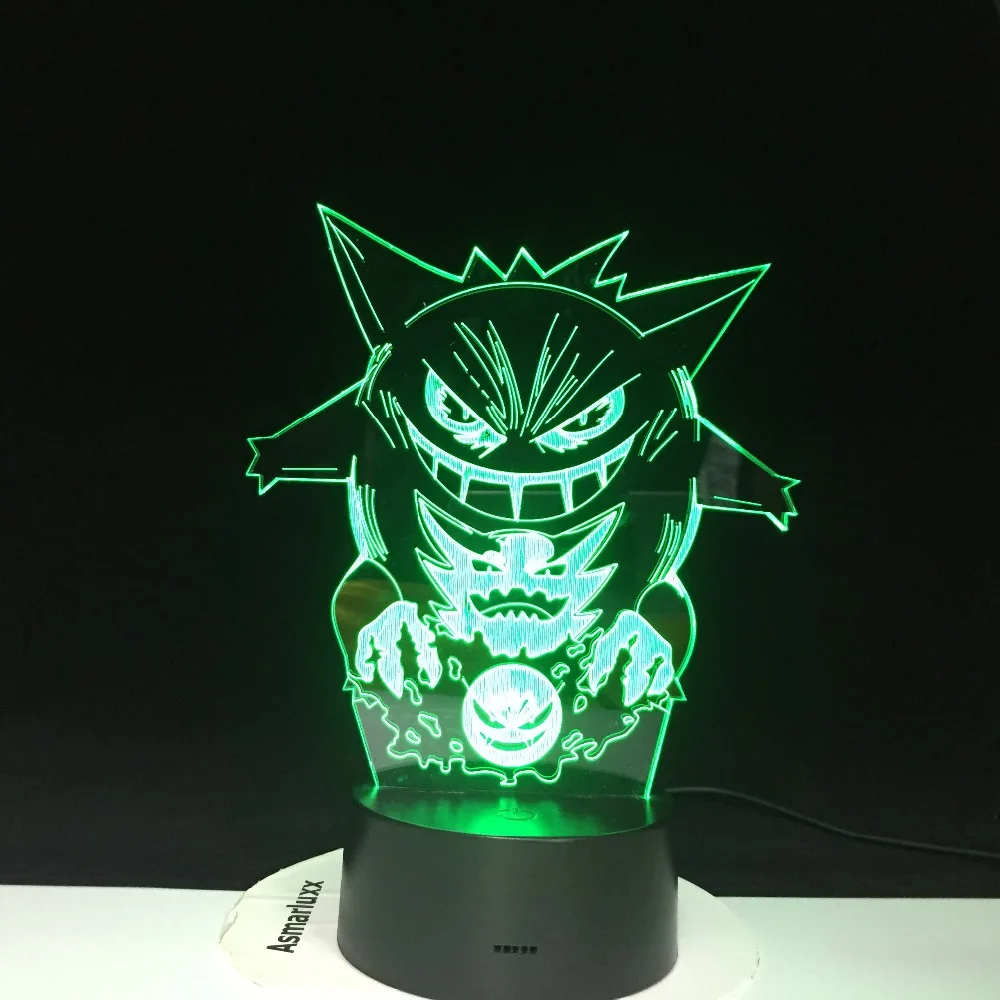 Новый Покемон генгар, 3D лампы холодный Красочный светодиодный ночной Светильник USB Черный База мультфильм декоративные настольная лампа