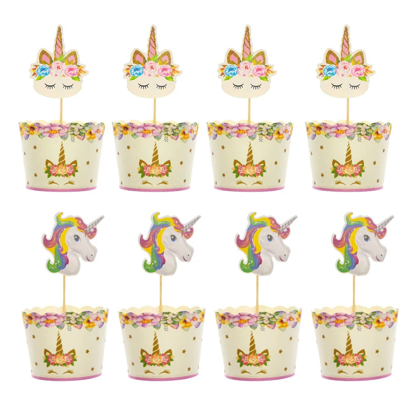 cartoon unicorn muffin cupcake paper cups cake topper for birthday party cake decoration baby shower princess party supplies cake decorating supplies aliexpress