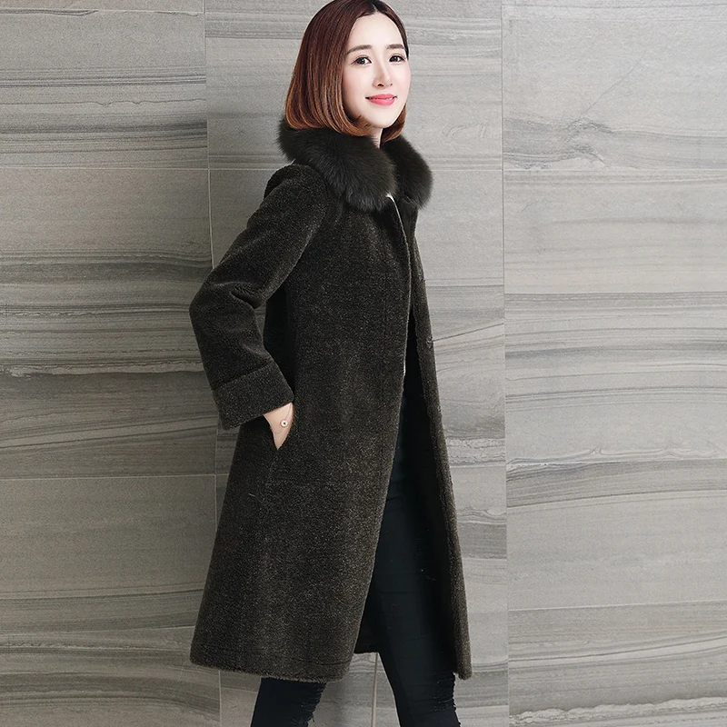 

Wool Real Fur Coat Female Sheep Shearling Womens Coats 2020 Winter Jacket Women Natual Fox Fur Collar Plus Size OT1877 s