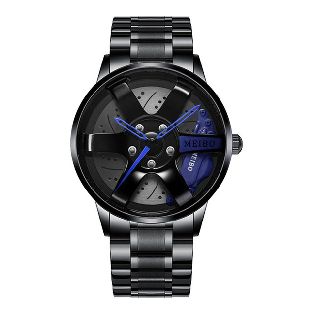 for Men Waterproof Vacuum Plating Strap with Car Wheel Rim Hub Design Sport Automatic Quartz Wristwatch