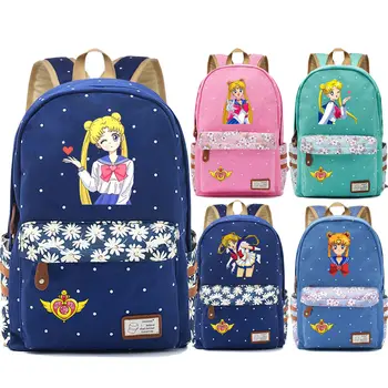 

Anime Cartoon Kawaii Sailor Moon Luna Cat Flowers Dot Boy Girl School bag Women Bagpack Teenagers Canvas Lady Femme Backpack