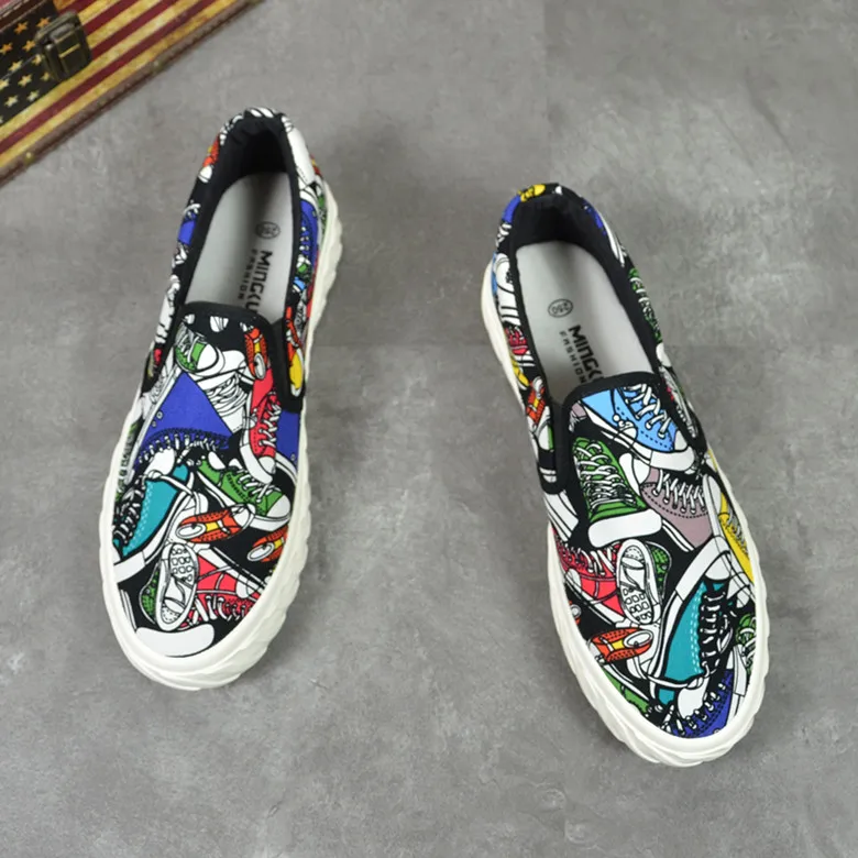 Summer Men Graffiti printing breathable Loafers Casual Flats Shoes Male Prom skateboard shoes zapatos hombre tenis masculino