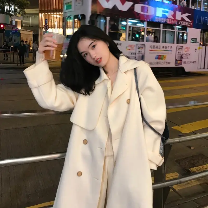 

Double-faced woolen coat women long 2019 winter new style waistband windbreaker mid-length woolen coat women