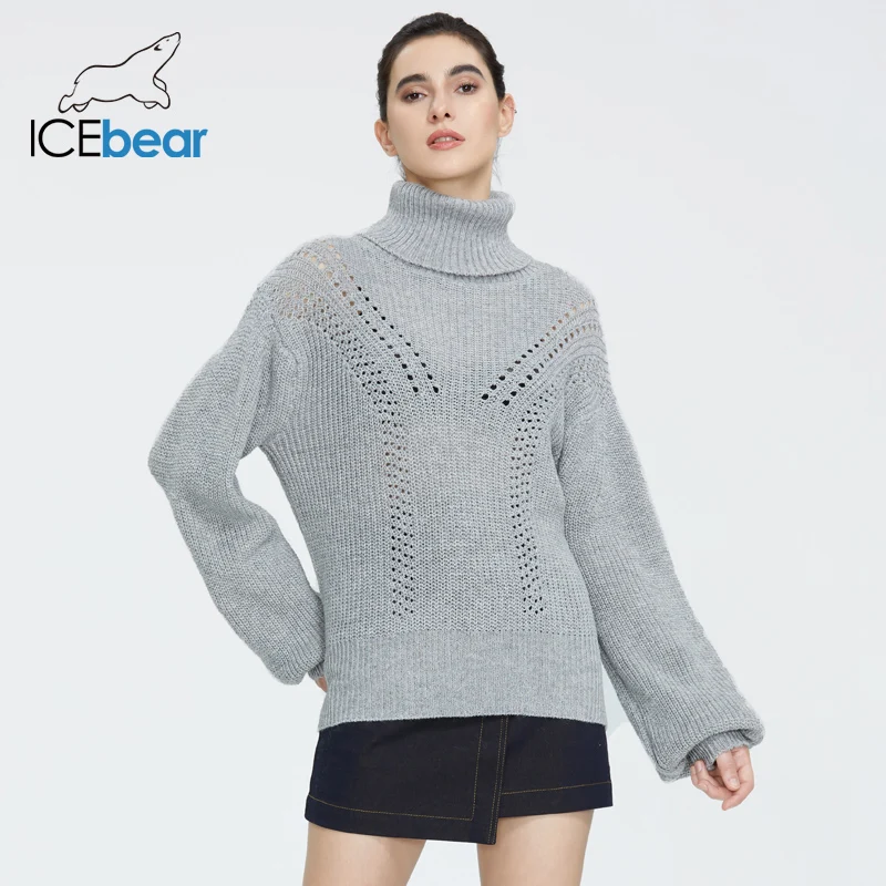 Женский шерстяной свитер icebear Свободный Повседневный Однотонный с высоким