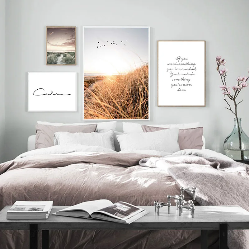 

Nordic Nature Landscape Poster Grass Field Sunset Canvas Painting Decorative Picture Wall Art for Living Room Home Decoration