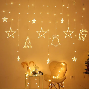 3.5M 220V Led Moon Star Lamp Kerst Guirlande String Lights Fairy Gordijn Licht Voor Nieuwe Jaar Party Bar bruiloft Vakantie Decor 3.5M 220V Led Moon Star Lamp Kerst Guirlande String Lights Fairy Gordijn Licht Voor Nieuwe Jaar Party Bar bruiloft Vakantie Decor