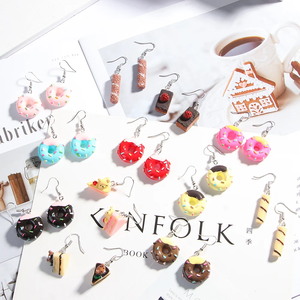 Drop Earrings Geometric for party jewelry gift Summer Food Cake Donuts