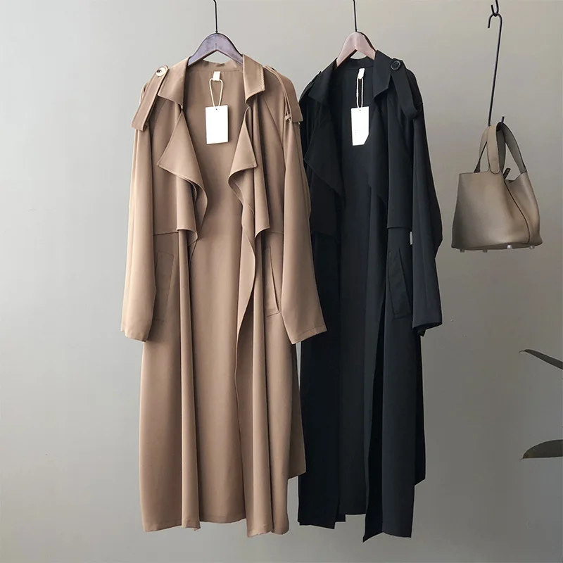 Johnature Korean Vintage Loose Sashes Women Trench 2025 Autumn New Loose Turn-down Collar Long All Match Female Coats