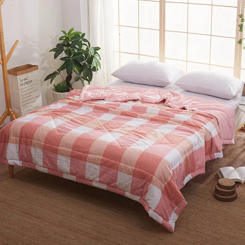 Pink Summer Quilt Blanket for Bed Plaid Bed Cover Bedspreads for Double Bed Thin Comforter Bed Coverlet Bedding Gift Drop Shipping - Цвет: Pink