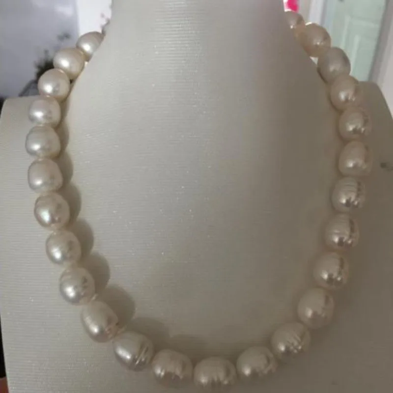 Elegant13-14mm ожерелье из белого жемчуга в стиле барокко с южным морем, 18 дюймов, серебро 925 пробы