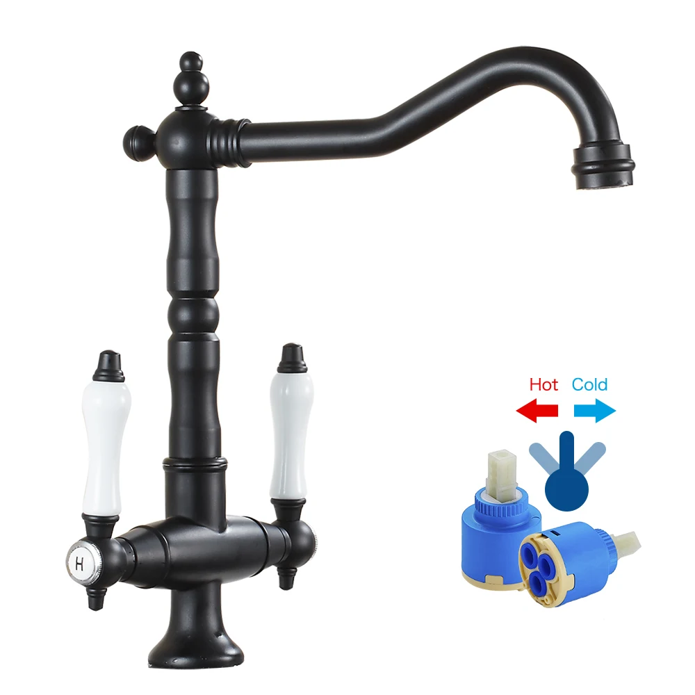 

New Black Kitchen sink Faucet mixer Seven Letter Design Water Purification tap Dual Handle