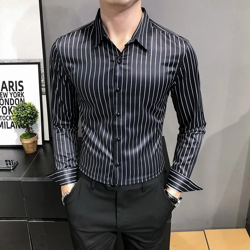 Summer Luxury Brand Men's Long Sleeve Striped Dress Shirts Smart Casual  Smooth Material Standard-fit Youthful Button-down Shirt - Shirts -  AliExpress