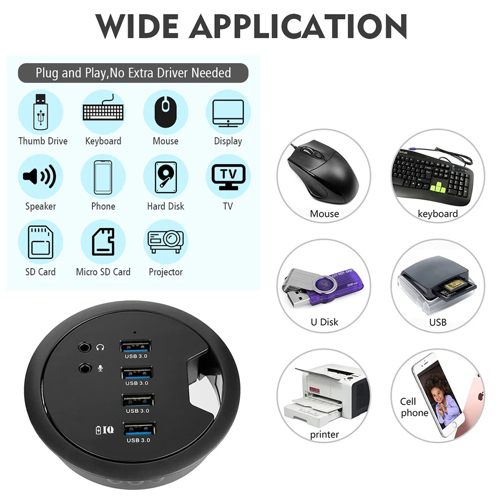 USB Desk Hub USB3 0 HUB With 4 Port USB3 0 Headphone Mircophone Adapter For Desktop PC USB HUB Desk Mount USB 3 0 Splitter