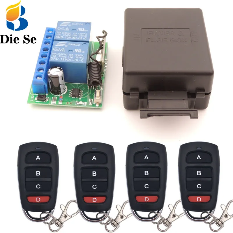 

433MHz Wireless Universal Remote Control DC12V 10Amp 2 gangs rf Relay Receiver and Transmitter for Road Door / Motor switch