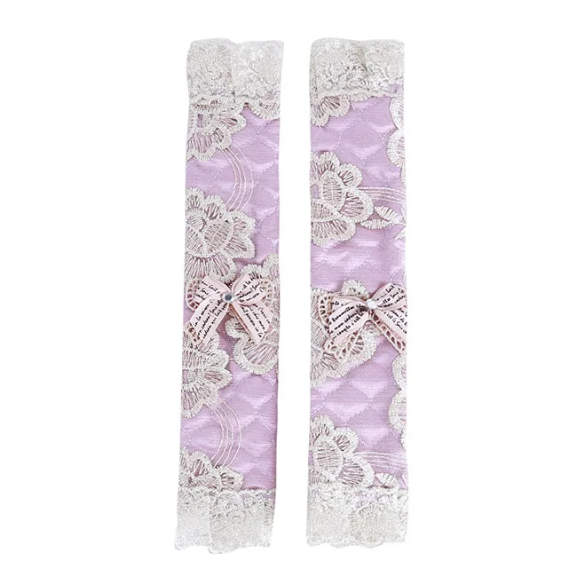 1pair Lace Flower Polka Dot Door/Refrigerator Handle Cover Practical Doorknob Door Handle Cover Double-door Fridge Gloves - Цвет: Purple long