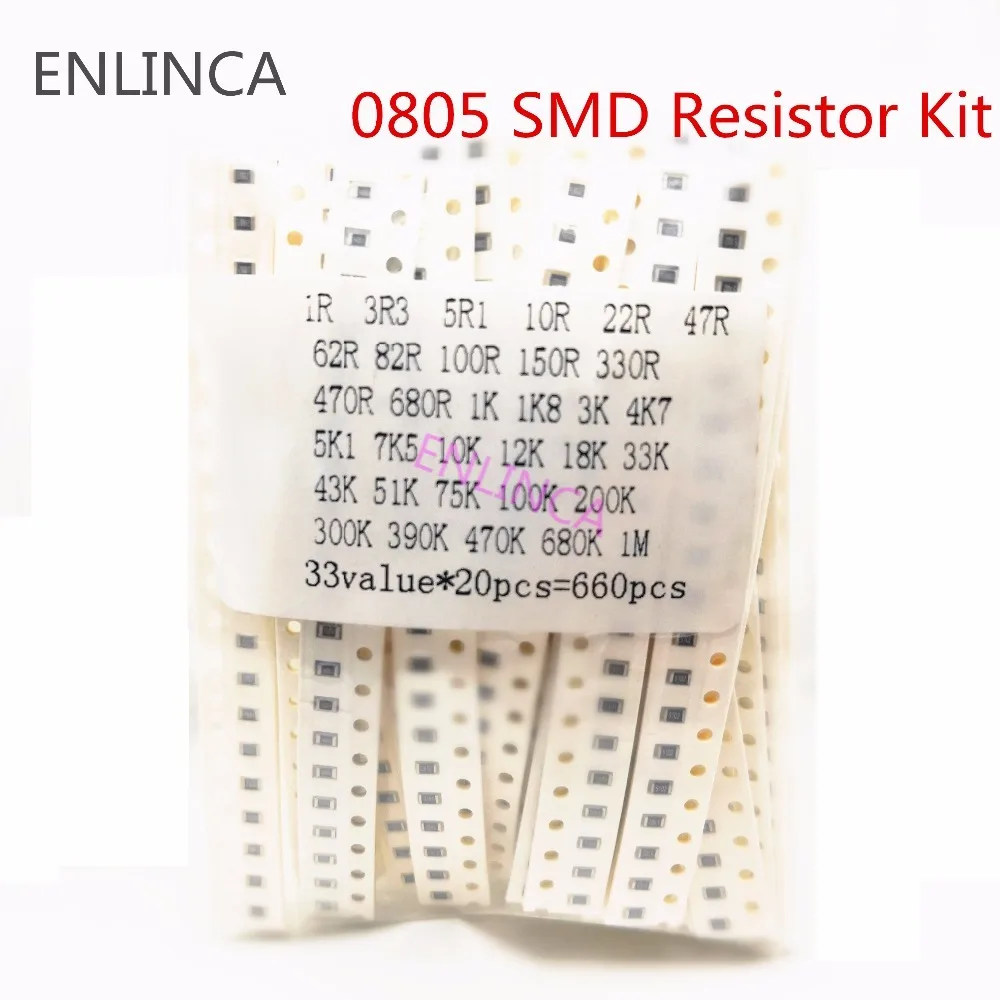 660pcs 0805 0603 1206 SMD Resistor Kit Assorted Kit 1ohm-1M ohm 1% 33valuesX20pcs Sample