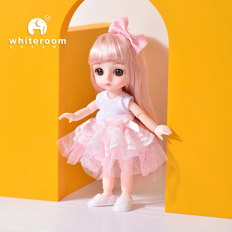 16cm Mini Doll Toys for Girl Children 1/12 BJD Blue Eyes Snow Princess Clothes DIY Dress Up Dolls for Girls Gift