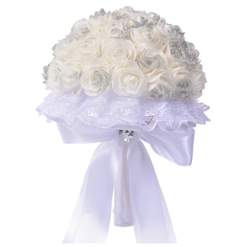 

Romantic Wedding Bouquet Artificial Silk Bridal Bouque White Bridal Holding Flowers For Wedding Decoration