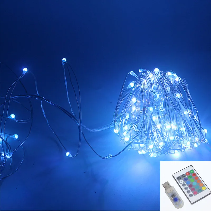 

5M 10M Full Color USB Powered Silver led string fairy lights garland Party Christmas Tree Decoration Light With 24Key Controller