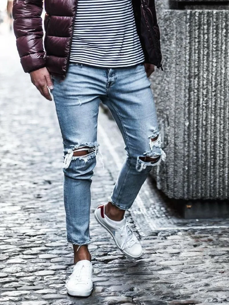 2019 обтягивающие мужские джинсы Уличная рваные Homme хип хоп сломанный modis мужской