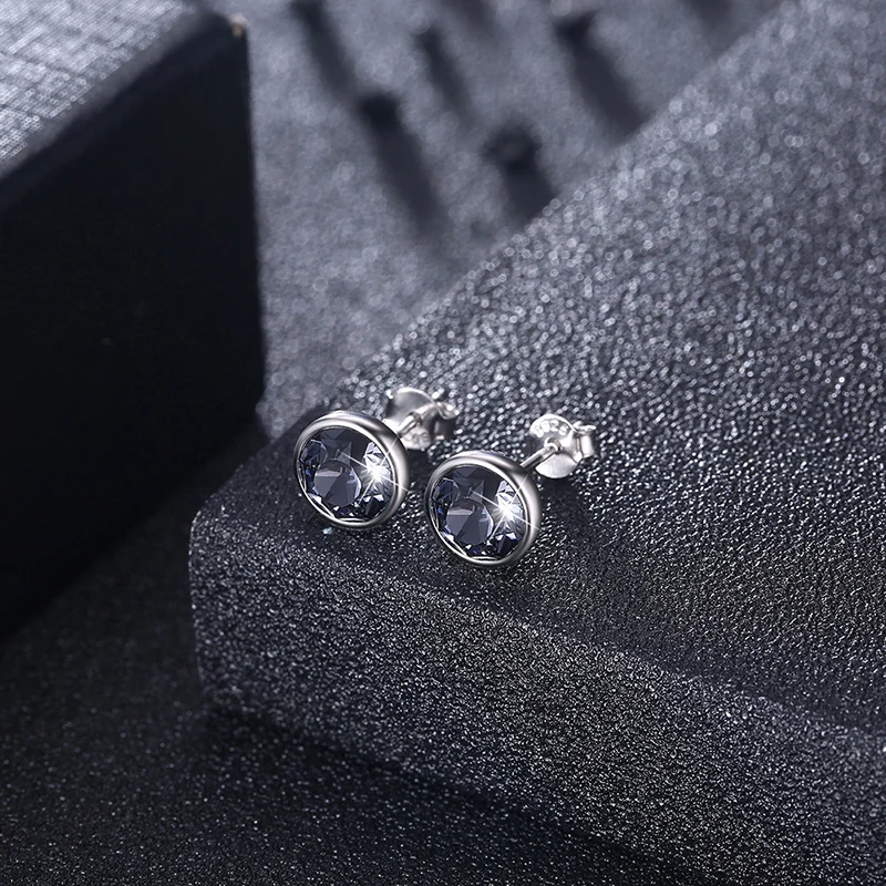 Классические настоящие серьги-гвоздики из серебра S925 пробы с кристаллами Swarovski для женщин, вечерние, свадебные, повседневные ювелирные изделия, подарок