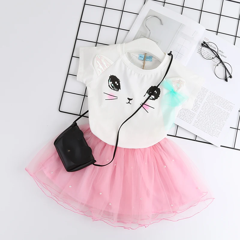 AZ231 White Keelorn/комплекты одежды для девочек коллекция года, летняя Брендовая детская одежда футболка с короткими рукавами и цветочным принтом+ платье-пачка Детские платья из 2 предметов - Цвет: AZ231 White