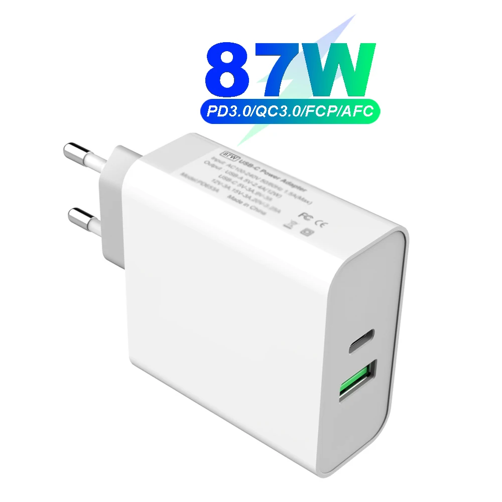 USB-C PD87W адаптер питания 1 порт PD87W/65 Вт настенное зарядное устройство для ноутбуки
